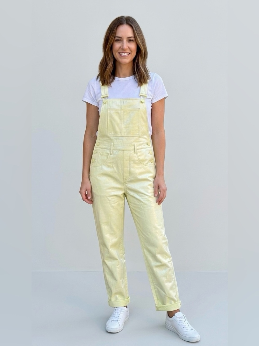 Good American Better Than Leather Straight Leg Overalls in Key Lime size 2